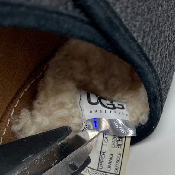 UGG Australia Leather Slides Sheepskin Lined Comfort Sandals Navy Blue Size 7 - Picture 8 of 11